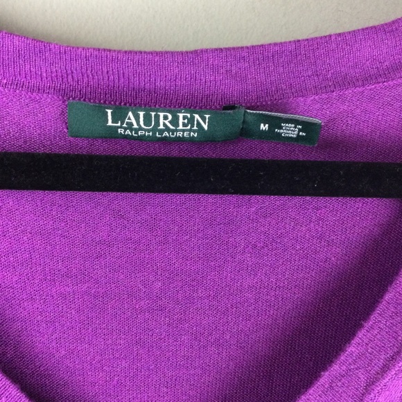 LAUREN RL High Low V-Neck Silk Purple Sweater - Picture 3 of 9